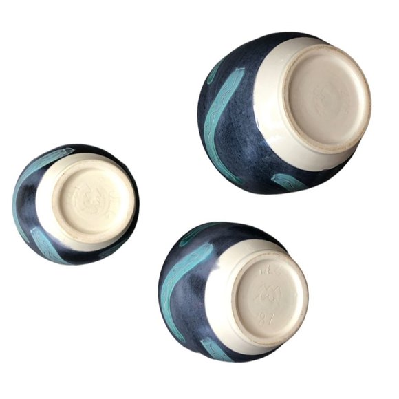 Artisan Pottery Ceramic Nesting Bowls Set Blue Turquoise 1987 Southwestern EUC - Picture 5 of 12